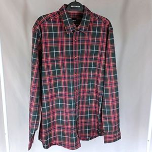 Men's Hugo Boss Lucas_8 Red and Green Plaid Long Sleeve Dress Shirt
